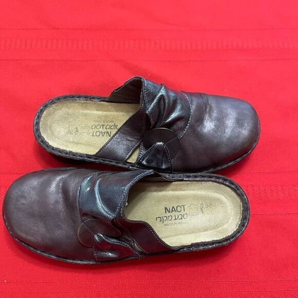 NAOT Dark Purple Brown Leather Mule Clogs Slip Ons Size 38 US 7 - Picture 8 of 9